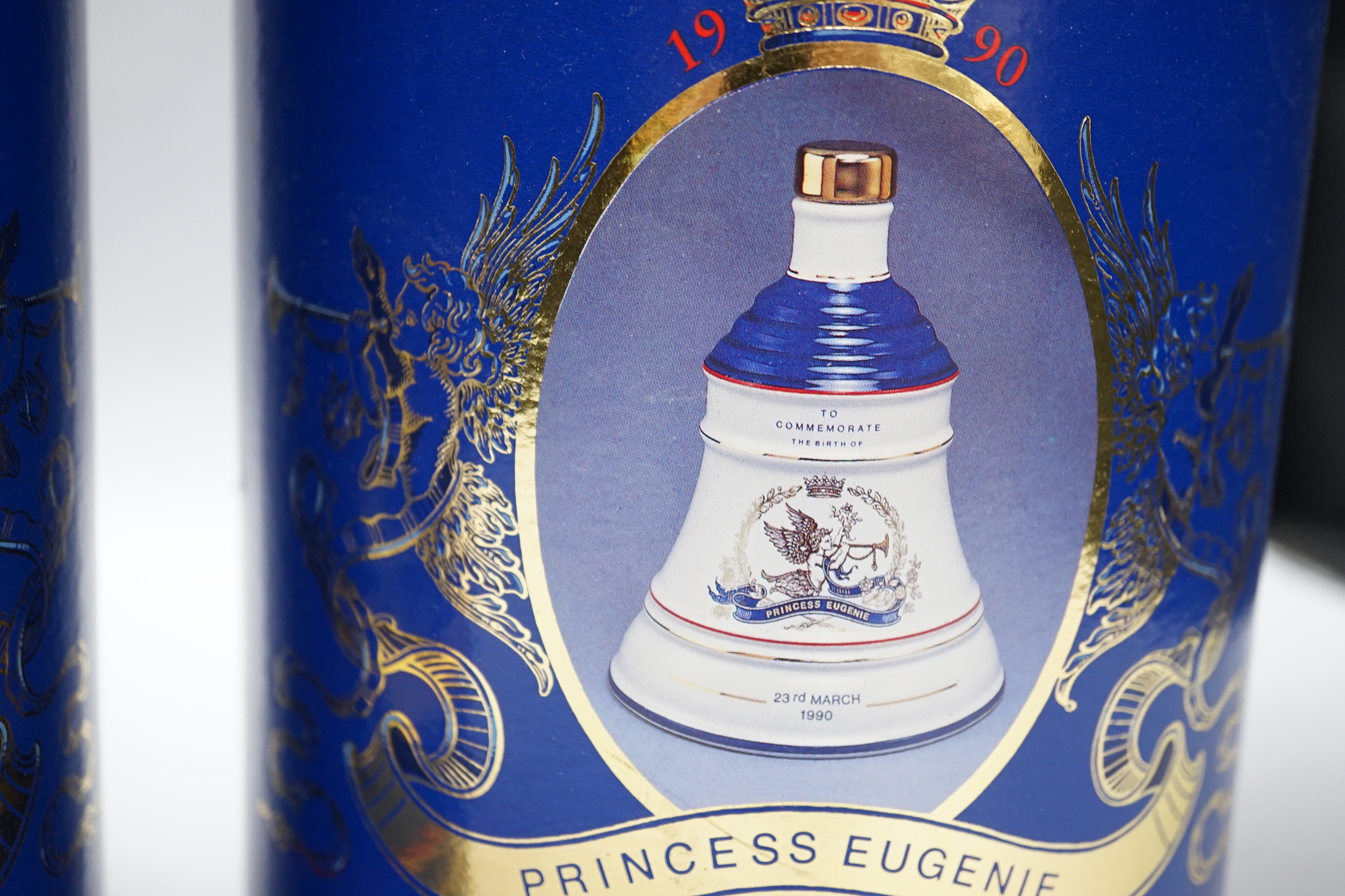 Four Royal themed Bell's whisky bottles